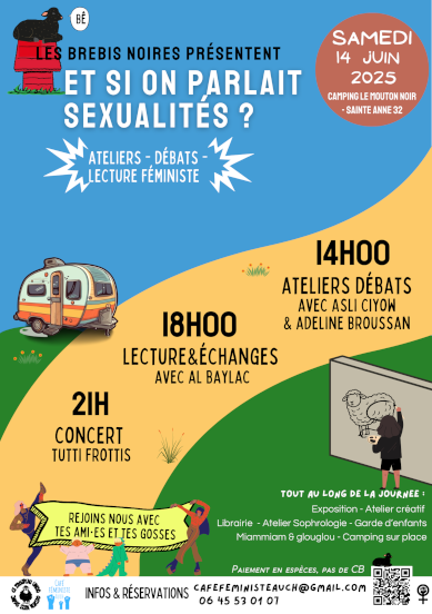 flyer de la mnifestation du café féministe d'auch au camping du mouton noir